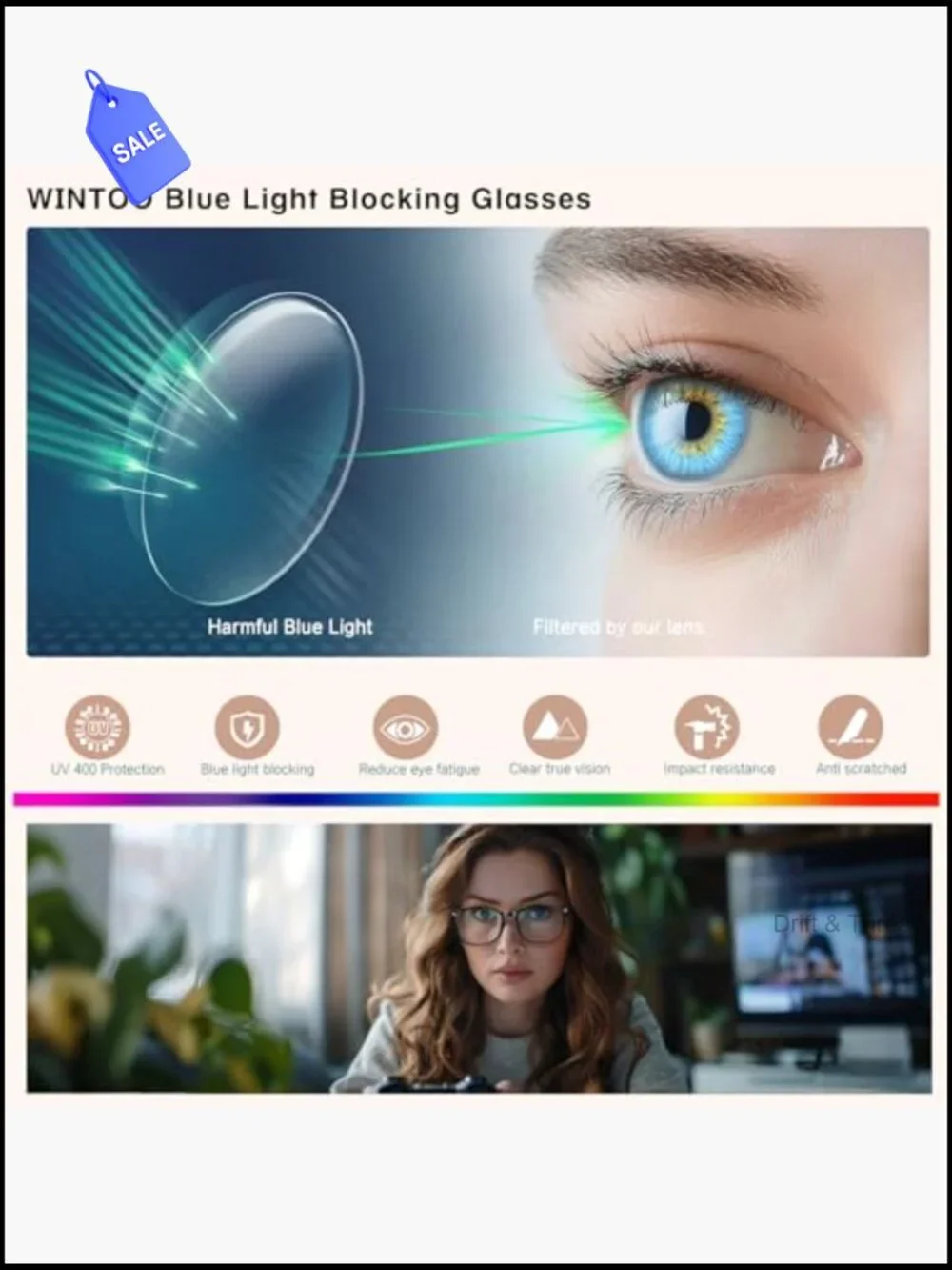 Blue Light Glasses Women Men UV400 Anti Glare Lightweight Computer Gaming Office